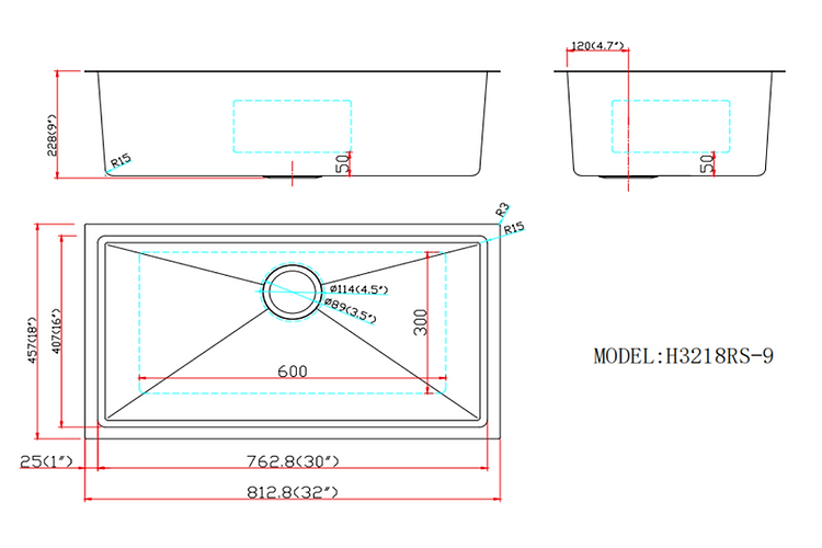 A+ (32"X18"X9") Single Bowl Kitchen Sink