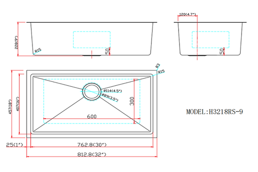 A+ (32"X18"X9") Single Bowl Kitchen Sink